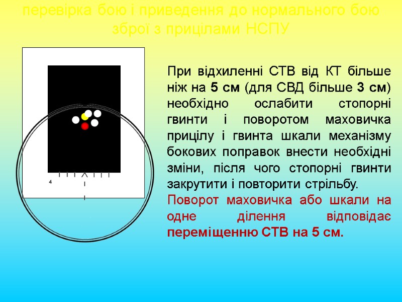 перевірка бою і приведення до нормального бою зброї з прицілами НСПУ При відхиленні СТВ